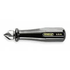This screwdriver-style reamer is used for deburring and countersinking tubing and conduit made of copper, iron pipe, plastic, and sheet metal. It accommodates a maximum pipe size of 3/4 inch and features an ergonomic handle for comfortable use. Commonly applied in plumbing, HVAC, and electrical installations to prepare pipe ends for smooth connections.