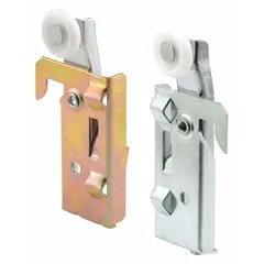 This hanging door roller from PRIME-LINE measures 3 13/16 inches in width and supports a maximum weight of 40 lb. It is designed for use in sliding door applications, providing smooth movement along a track. Suitable for residential or light commercial settings.