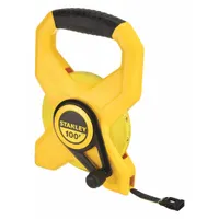 STANLEY Long Tape Measure: Manual, 34-790, SAE, 100 ft, 1/8 in, Plastic, Nonmagnetic Single Hook Tip