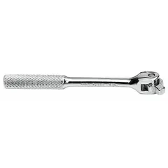 This 24-inch flex-head breaker bar features a 1/2-inch drive and is constructed from alloy steel with a chrome finish. The knurled grip provides secure handling during high-torque applications. The flex head allows access in confined spaces where a straight handle cannot fit. Suitable for loosening stubborn fasteners in automotive and industrial maintenance tasks.