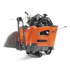 Diesel-powered walk-behind concrete saw with electric start, designed for wet or dry cutting. Features a 15 in maximum cutting depth. Suitable for cutting concrete, asphalt, and masonry in applications such as pavement repairs, roadwork, and demolition.