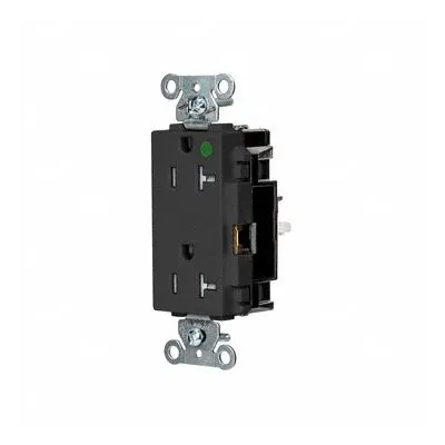 HUBBELL Receptacle: Hospital Grade, Decorator Duplex, 5-20R, Black, 125V AC, 20 A - General Purpose Receptacles