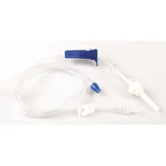Sterile PVC IV administration set with a 10-drop drip rate. Designed for single-use intravenous fluid delivery in clinical settings. Features a 83-inch overall length.