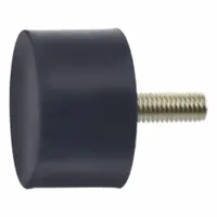 This cylindrical vibration-isolating mount features a natural rubber body with a male x non-threaded style. It is used to reduce transmitted vibration from rotating or reciprocating equipment such as pumps, compressors, and motors, protecting sensitive components and reducing noise in industrial environments