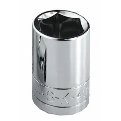 This 1/4" drive hand socket features a 13 mm metric size with a 12-point standard configuration. The chrome finish provides corrosion resistance. Suitable for tightening or loosening metric fasteners in automotive repair, machinery maintenance, and general assembly tasks.