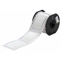 Precut sleeve label roll made of white matte polyolefin, sized 2 in x 2 in, designed for wire gauges 16 AWG to 22 AWG. Compatible with the i3300 printer series. Used for permanent wire identification in control panels, electrical cabinets, and data centers