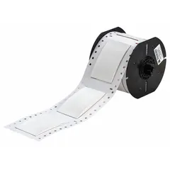 Precut sleeve label roll made of white matte polyolefin, sized 2 in x 2 in, designed for wire gauges 16 AWG to 22 AWG. Compatible with the i3300 printer series. Used for permanent wire identification in control panels, electrical cabinets, and data centers.