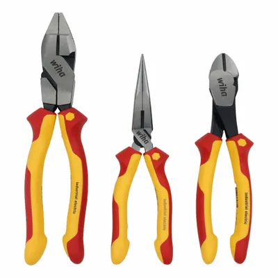 WIHA Plier and Cutter Set: Insulated, ESD-Safe, 2 Pliers, Std Cushion Grip, Manual - Insulated Assorted Pliers Sets