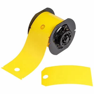 BRADY Pre-Cut Label Stock Roll: 5 3/4 in x 3 1/4 in, Polyester, Yellow, Indoor/Outdoor - Brady Precut Tag Rolls