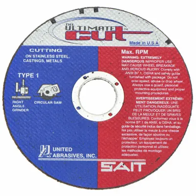UNITED ABRASIVES-SAIT Abrasive Cut-Off Wheel: Type 1, 4 1/2" x 0.045" x 7/8", Aluminum Oxide - General Purpose Cut-Off Wheels for Carbon & Stainless Steel