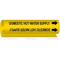 Pipe Marker: Domestic Hot Water Supply, Yellow, Black, Fits 2 1/2 to 7 7/8 in Pipe O.D., With Arrows (MPN 5677-II)