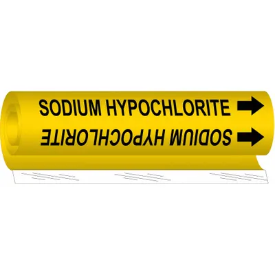 BRADY Pipe Marker: Sodium Hypochlorite, Yellow, Black, Fits 1/2 to 1 3/8 in Pipe O.D. - Sodium Hypochlorite Wrap-Around Pipe Markers