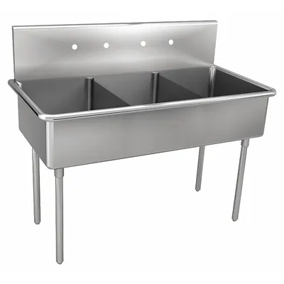 JUST MANUFACTURING Scullery Sink: 3 Bowls, 48 in Overall Ht, 48 in Overall Lg - Three-Bowl Freestanding Kitchen & Bar Sinks without Faucets