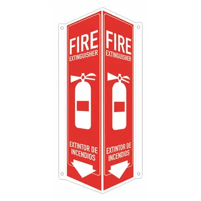 LYLE Safety Sign: Aluminum, Mounting Holes Sign Mounting - V-Shape Projection Fire Extinguisher/Extintor De Incendios Signs