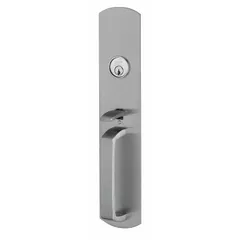 This mechanical exit device trim from VON DUPRIN features a chrome finish (US26D) and a thumbpiece pull design. The key locks thumbpiece style allows key-controlled access from the outside while maintaining free egress from the inside. It is intended for use on commercial doors requiring secure entry and panic exit functionality.
