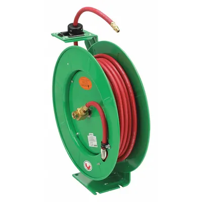 SPEEDAIRE Spring Return Hose Reel: 50 ft (3/8 in I.D.), 3/8 in MNPT x 1/4 in MNPT - Standard Air or Water Spring-Return Hose Reels