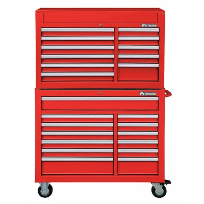 WESTWARD Tool Chest and Cabinet Combination: 24 Drawers, Heavy Duty, Keyed - Heavy-Duty Top Chest & Rolling Cabinet Combos