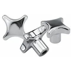This 4-arm knob is made of stainless steel for corrosion resistance. It has a 63 mm diameter, an unthreaded hole of 12 mm diameter, and a hole depth of 22 mm. Used for manual adjustment, clamping, or positioning on machinery and equipment where rust resistance is required.