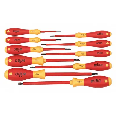 WIHA Insulated Screwdriver Set: 1-10 Pieces, 10 Pieces, Phillips/Slotted Tip - Insulated Screwdriver Sets