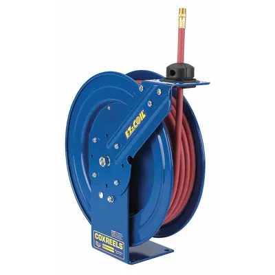 COXREELS Spring Return Hose Reel: 50 ft (1/4 in I.D.), 1/4 in FNPT, 300 psi Max Op Pressure - Compact Air or Water Spring-Return Hose Reels