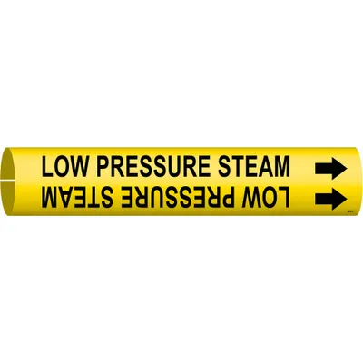 BRADY Pipe Marker: Low Pressure Steam, Yellow, Black, Fits 4 to 6 in Pipe O.D. - Low Pressure Steam Snap-On Pipe Markers