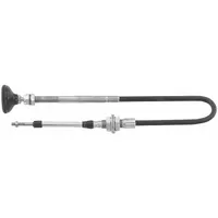 This PTO control cable is designed for dump truck applications, enabling engagement and disengagement of the power take-off system to control hydraulic functions such as lifting the dump body. It includes a polymer control knob and has an overall length of 120 inches