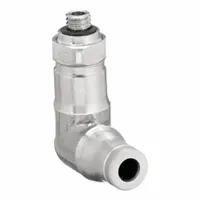Stainless steel push-to-connect tube fitting with #10-32 male thread. Connects tubing in pneumatic and fluid-handling systems. Silver finish