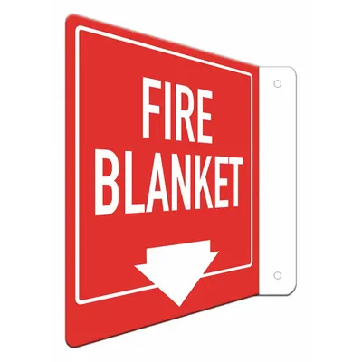 LYLE Fire Sign: Aluminum, Mounting Holes Sign Mounting, 8 in x 8 in Nominal Sign Size - L-Shape Projection Fire Blanket (W Down Arrow) Signs
