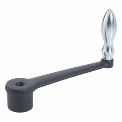 JW WINCO Crank Handle: Cast Iron w/ Revolving Steel Grip, 10 mm Bore Dia - Straight Crank Handles with Revolving Grip