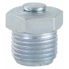 This pressure-relief breather vent features a basic grease fitting design with a steel body and PTF thread. It measures 1/2 in overall height with a 1/8"-27 thread size. Suitable for use in lubrication systems to relieve pressure and allow venting in industrial equipment. Sold in a pack of 10.