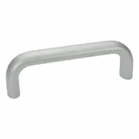 Silver aluminum load-rated standard U pull handle with threaded holes. Mounting hole center-to-center distance is 4.61 inches. Screw size is 5/16-18. Suitable for use on industrial enclosures, machinery doors, and access panels