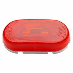 Incandescent oval clearance light with red lens and bracket mount. Features blunt cut wires for direct wiring. SAE Lens Code A rated. Used on trucks, trailers, and heavy equipment for side or rear identification lighting.
