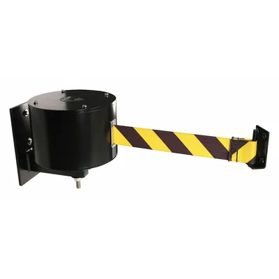 RETRACTA-BELT Wall Mounted Retractable Belt Barrier: Fixed Mounting Plate, 65 ft Belt Lg - Wall-Mount Retractable Belt Barriers