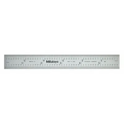MITUTOYO Rigid Rule: 182-101, 6 in, 0.05 in Thick, 1/64 in, Chrome, Black, Rigid - Stainless Steel Rulers
