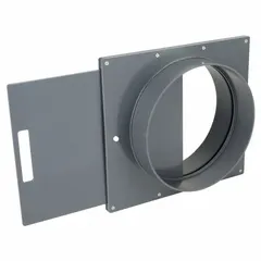 This blast gate is designed for 12-inch duct diameter and has an overall length of 6 3/8 inches. It is made of PVC material. Used to control airflow in dust collection and ventilation systems, it allows isolation or regulation of suction at specific duct branches.