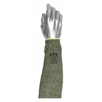 This 18-inch heavy-duty cut-resistant sleeve is made of Kevlar in a universal elastic design, colored yellow. It provides cut and abrasion protection for the arms in industrial tasks such as metal fabrication, glass handling, and assembly