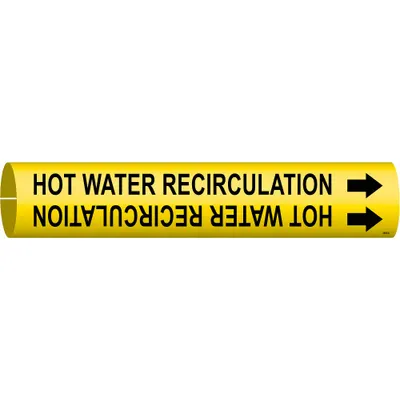 BRADY Pipe Marker: Hot Water Recirculation, Yellow, Black, Fits 4 to 6 in Pipe O.D. - Hot Water Recirculation Snap-On Pipe Markers
