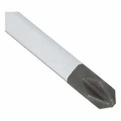 This demolition screwdriver features a #2 Phillips tip and an ergonomic handle for heavy-duty prying, chiseling, and screwdriving. It is not ESD safe, not tether capable, and not insulated. The long length provides extra reach for construction and demolition tasks.