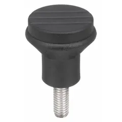This pull knob features a 21 mm diameter plastic body with a stainless steel threaded stud. The #10-32 thread and 20 mm thread length suit manual adjustment, clamping, or positioning on industrial panels, jigs, and fixtures.