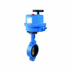 This BONOMI electric butterfly valve features a ductile iron body and stainless steel disc, designed for general-service flow regulation of air and water media. It operates on 100 to 240V AC power with a manual input control signal, providing straightforward on-off or throttling control in industrial piping systems.
