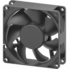 This square axial fan operates on 12V DC and delivers 60 cfm airflow at zero static pressure. It features a plastic housing with polybutylene terephthalate blades, lead wire connections, and an IP68 rating for protection against dust and water ingress. Typical applications include cooling and ventilation in electronic enclosures, control cabinets, and small equipment.