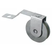 This tension spring roller is a screen door hardware component used to maintain proper tension and smooth sliding operation in sliding screen doors. Supplied as a pair, it features an unfinished gray finish and an overall height of 5 7/16 inches. Suitable for residential and light-commercial applications