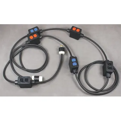 KH INDUSTRIES Power Stringer: 60 ft Lg, 6 Outlet Boxes, 12 Outlets, 10/5, L21-20P Plug - Linkable Extension Cords with Multiple Outlet Boxes