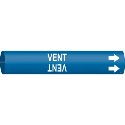 BRADY Pipe Marker: Vent, Blue, White, Fits 3/4 to 1 3/8 in Pipe O.D., 1 Pipe Markers - Vent Snap-On Pipe Markers