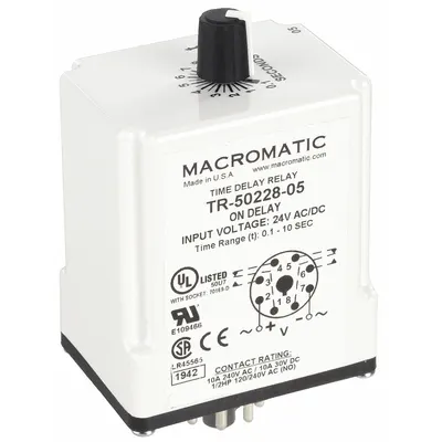 MACROMATIC Single Function Time Delay Relay: Socket Mounted, 24V AC/DC, 10 A - Socket-Mounted Relays