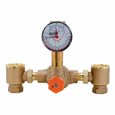 POWERS Thermostatic Mixing Valve: For Hot Water/Water Media, Thermostatic, Bronze - Emergency Fixture Mixing Valves