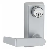 This lever outside trim is designed for use with exit push bars on doors up to 36 in wide. Constructed of silver aluminum, it provides a lever handle for exterior access. Suitable for commercial applications where non-ADA-compliant hardware is acceptable