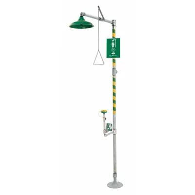 HAWS Shower with Eyewash: Floor Mnt, No Bowl, Galvanized Steel Pipe - Floor-Mount Showers with Eyewash