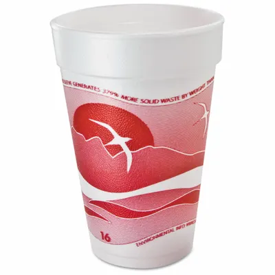 DART Disposable Hot/Cold Cup: 16 oz Capacity, Red, Foam, Unwrapped, Horizon - Foam Hot/Cold Cups