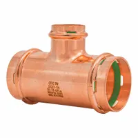 This copper or bronze press tee fitting is used in plumbing systems to branch a 2 in CTS line into a 1 1/4 in CTS line. It features a seal window for visual confirmation of proper installation. Suitable for commercial and industrial water supply applications